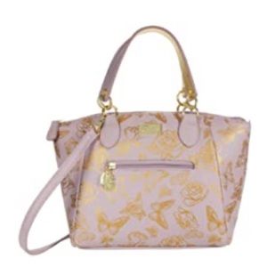 Betsey Johnson mauve, gold satchel with 🦋 & 🌹